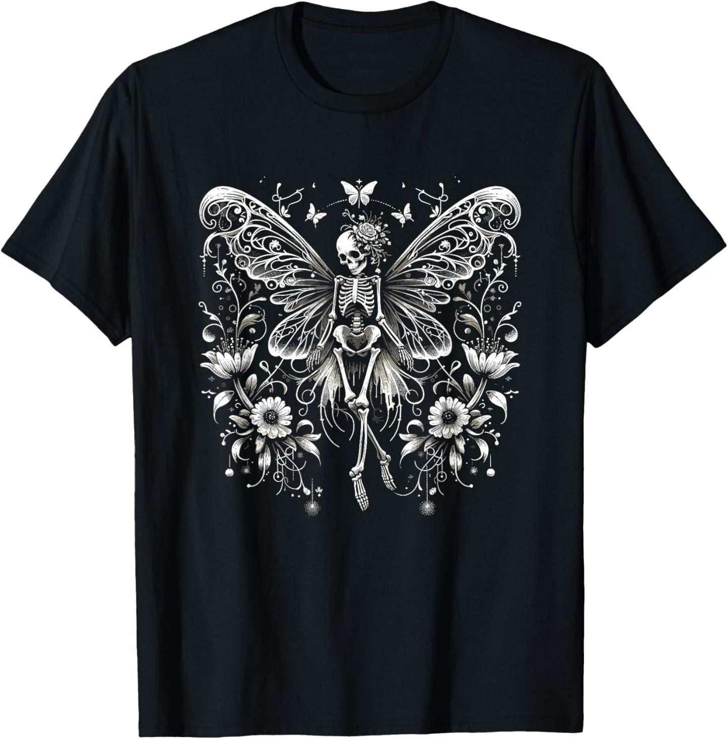 Fairy Grunge Fairycore Aesthetic Butterfly Skeleton Gothic T-Shirt - T-Shirt | Black