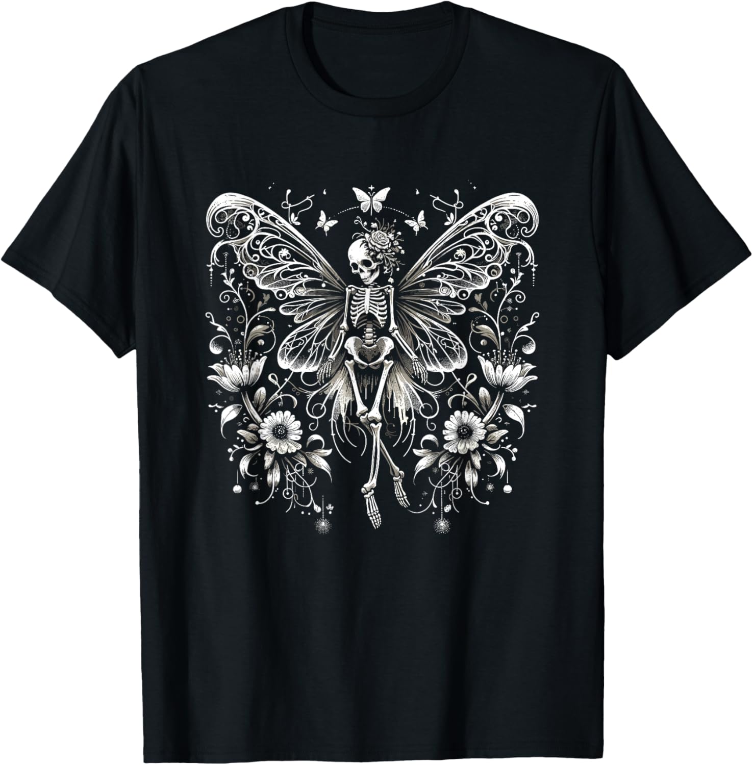 Fairy Grunge Fairycore Aesthetic Butterfly Skeleton Gothic T-Shirt - T-Shirt | Black