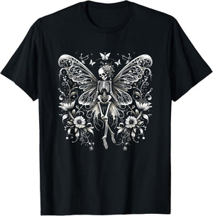 Fairy Grunge Fairycore Aesthetic Butterfly Skeleton Gothic T-Shirt - T-Shirt | Black