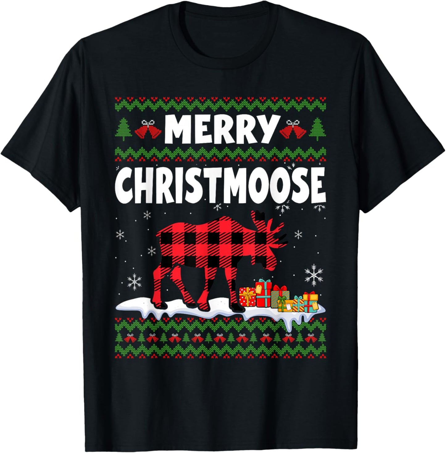 Merry Christmoose Christmas Moose Lover Xmas Holiday T-Shirt - T-Shirt | Black