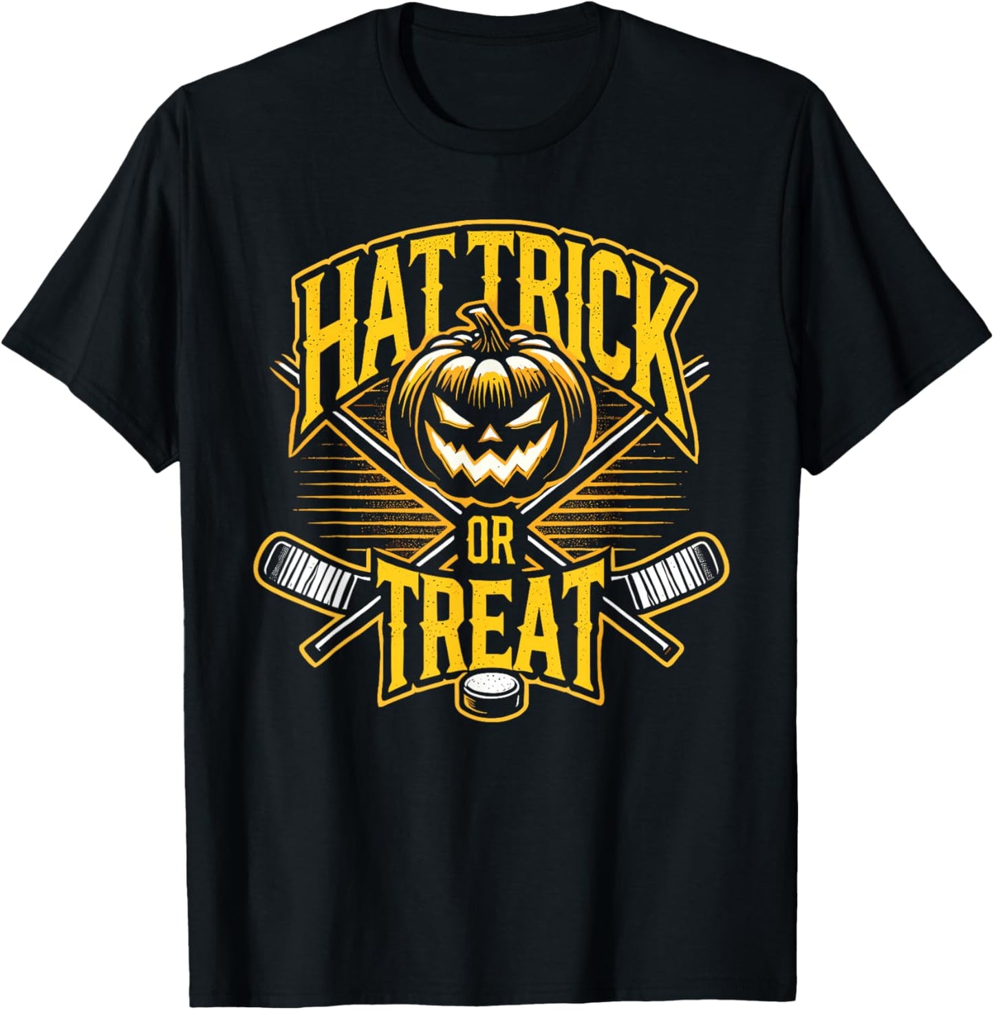 Hat Trick Or Treat Ice Hockey Halloween Fun T-Shirt - T-Shirt | Black