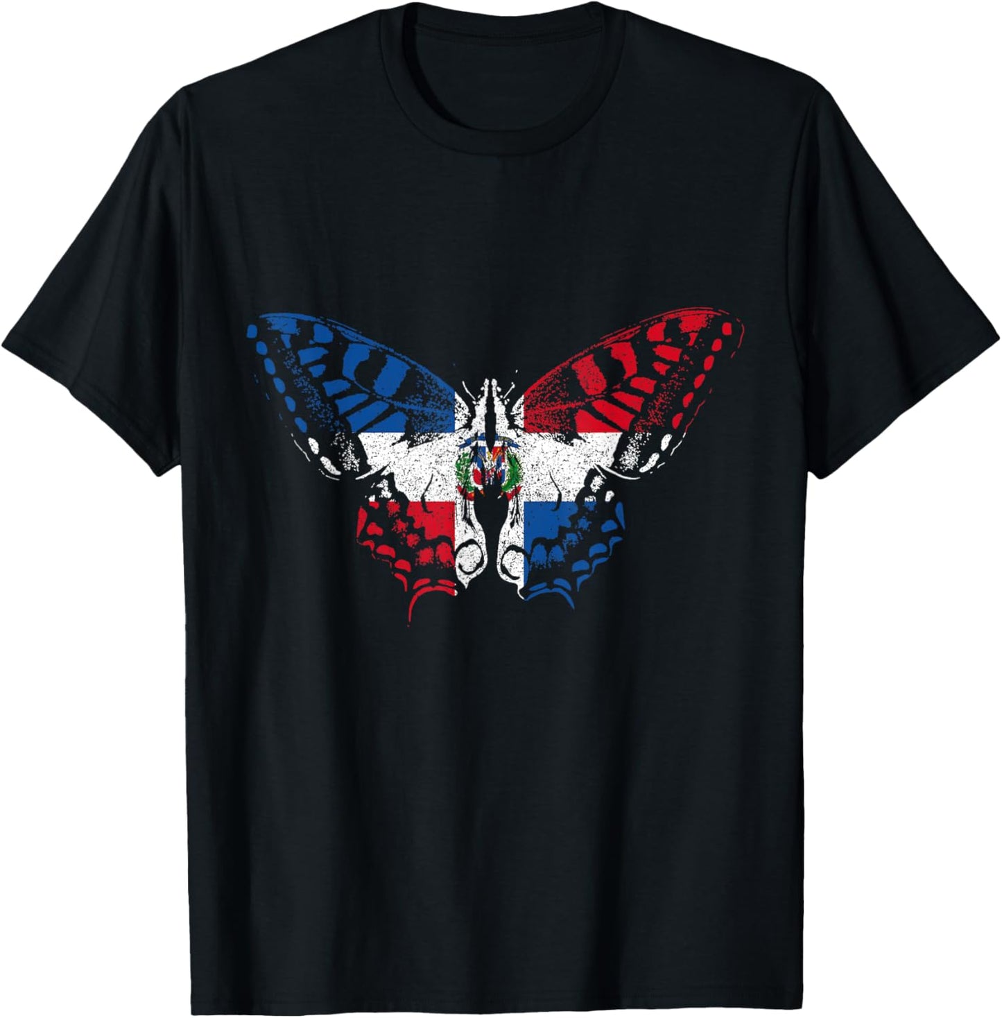 Dominican Republic Pride Butterfly Dominican Flag Vintage T-Shirt - T-Shirt | Black