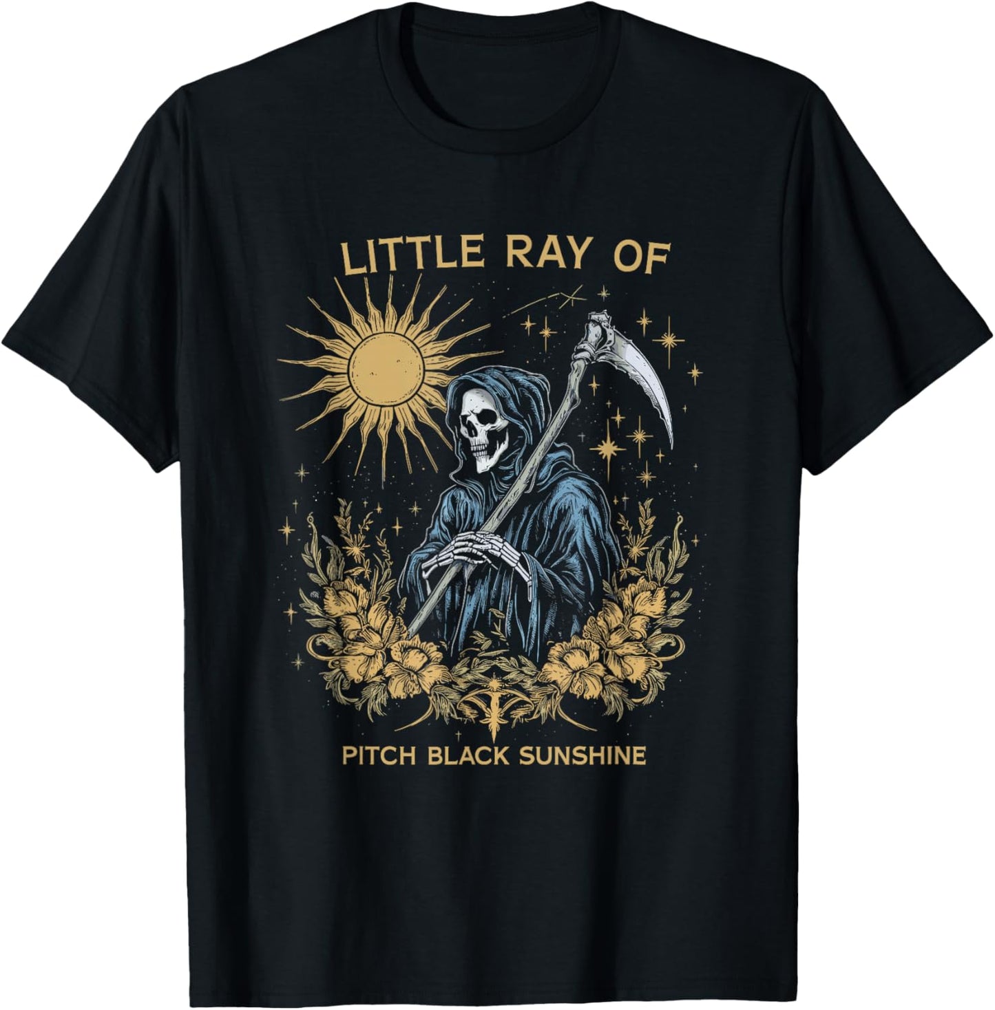 Threadrock Little Ray of Pitch Black Sunshine Grim Reaper Goth Art T-Shirt - T-Shirt | Black