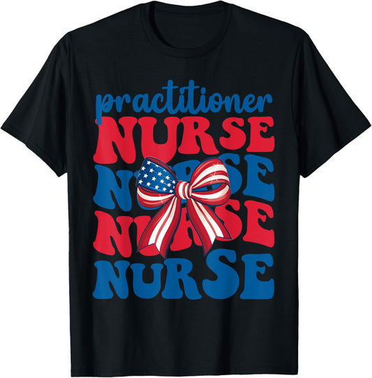 Np Practitioner Nurse 4th Of July American Flag Patriotic Women Men T-Shirt - T-Shirt | Black
