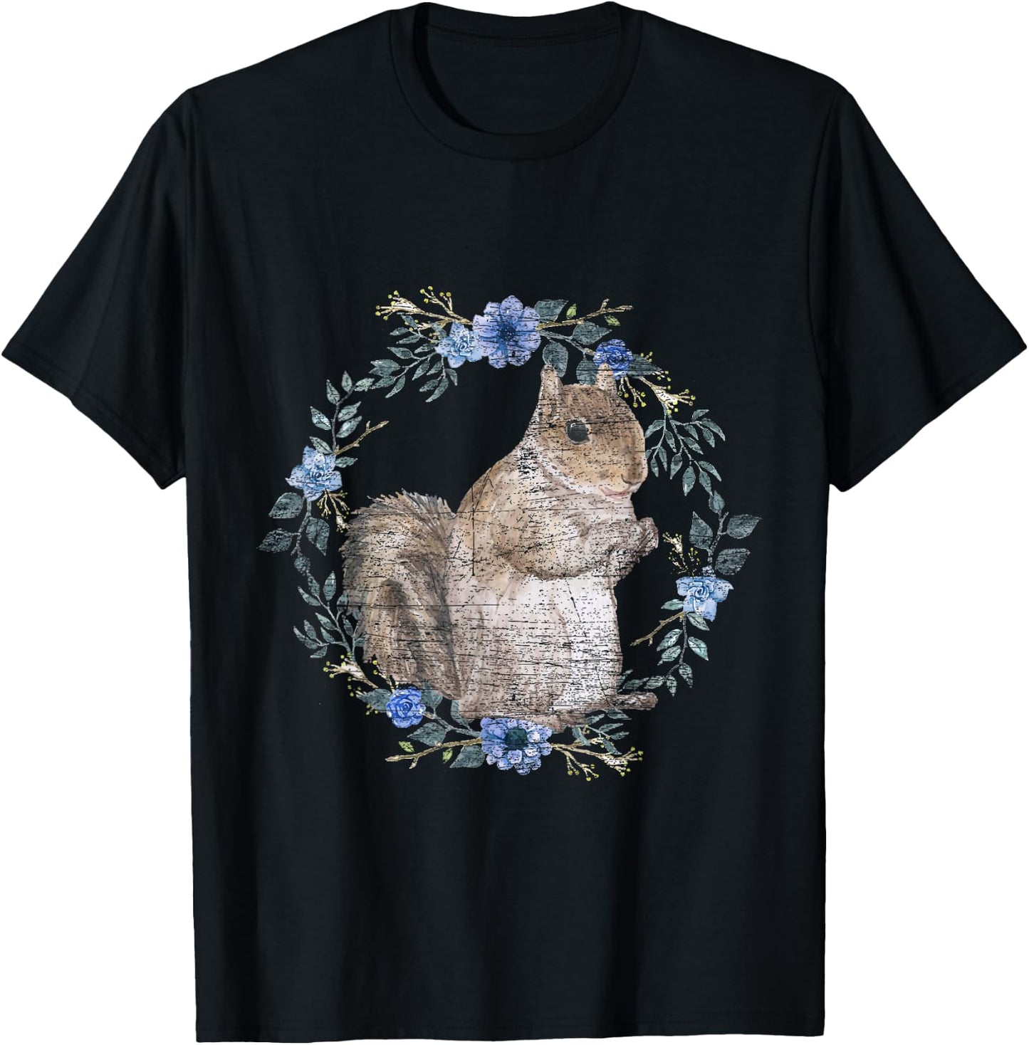 Flower Circle Animal Squirrel T-Shirt - T-Shirt | Black