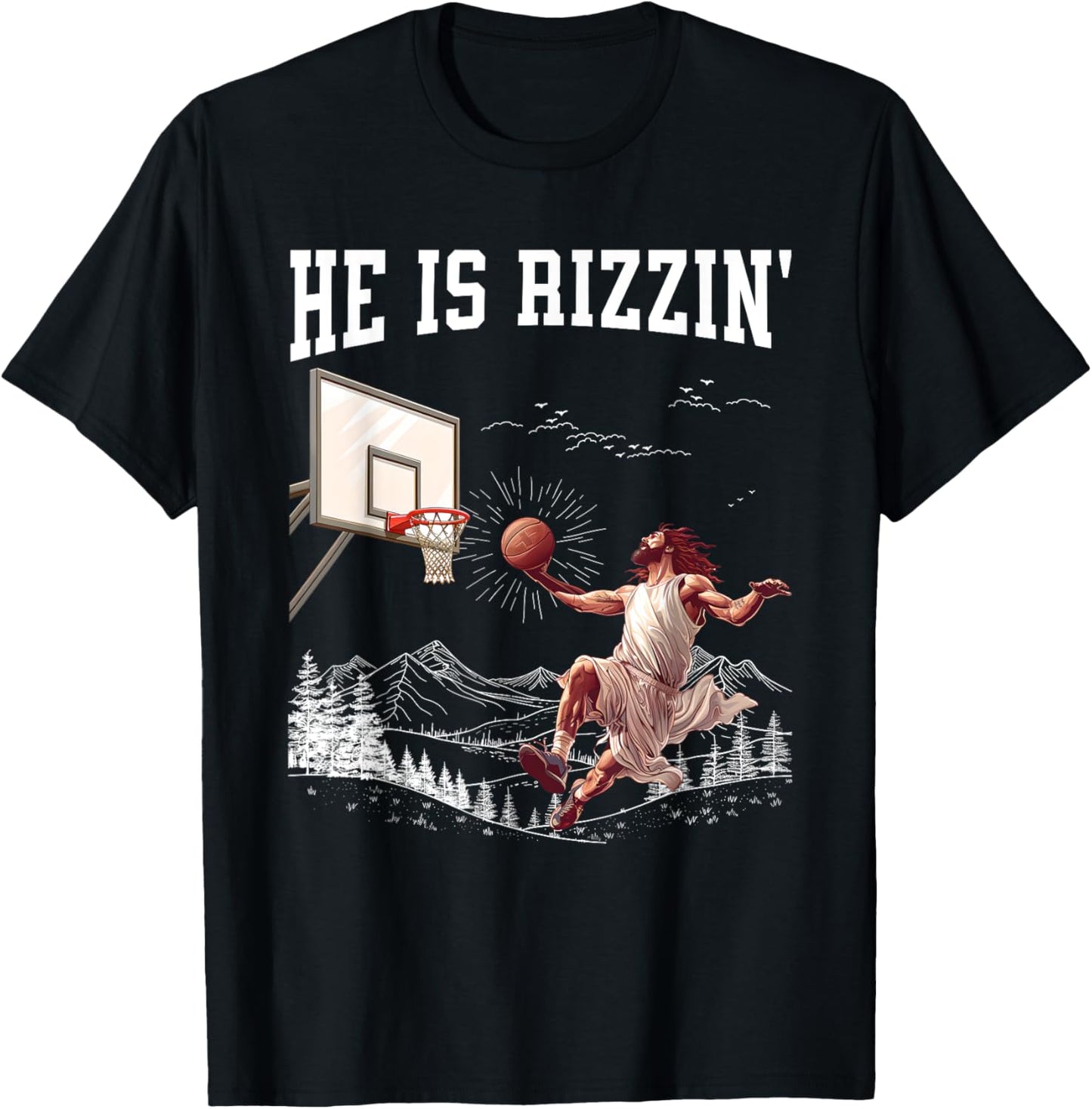 He Is Risen Rizzin' Easter Jesus Christian Faith Basketball T-Shirt - T-Shirt | Black