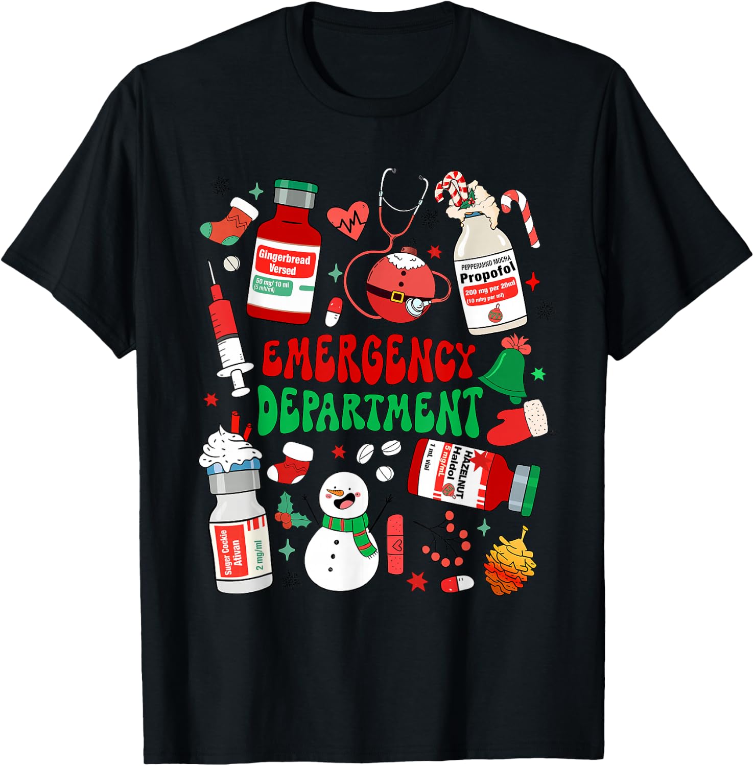 Christmas Emergency Room ER RN Nurse Department Healthcare T-Shirt - T-Shirt | Black