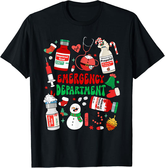 Christmas Emergency Room ER RN Nurse Department Healthcare T-Shirt - T-Shirt | Black