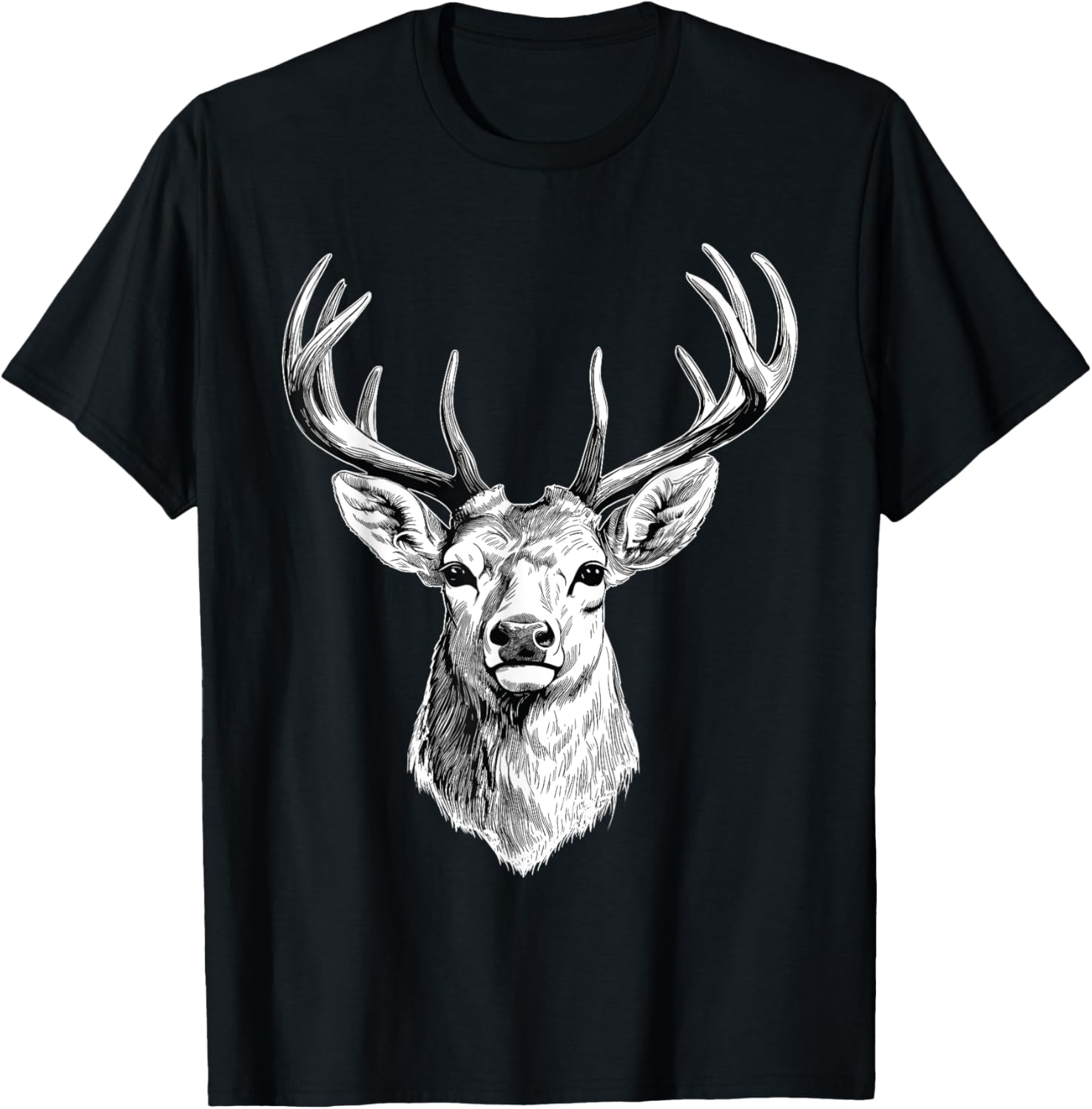 Artistic Deer Drawing - Antler Nature Animal Forest Lover T-Shirt - T-Shirt | Black