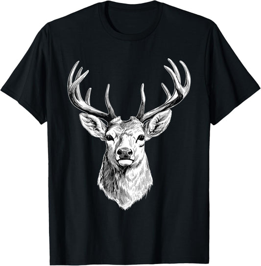 Artistic Deer Drawing - Antler Nature Animal Forest Lover T-Shirt - T-Shirt | Black