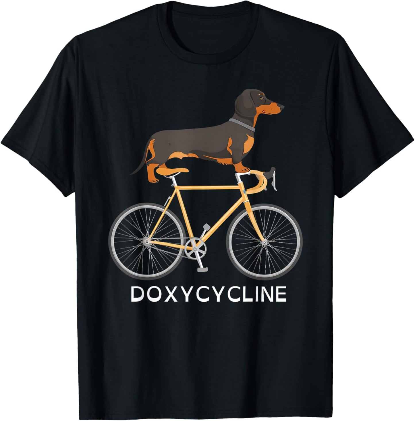 Dachshund on Bicycle Doxycycline Pharmacy Pun Dog Pharmacist Women T-Shirt - T-Shirt | Black