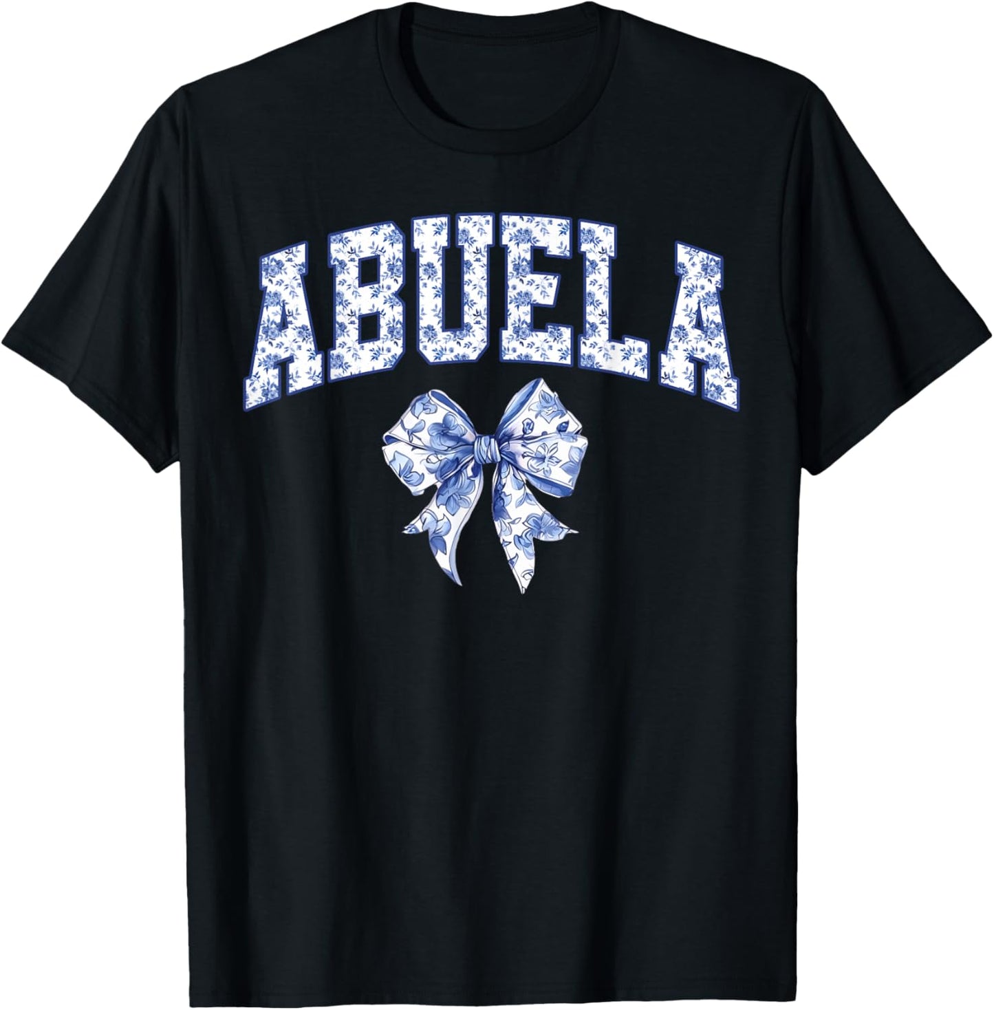 Abuela Coquette Toile Blue Bow Floral Family Matching T-Shirt - T-Shirt | Black