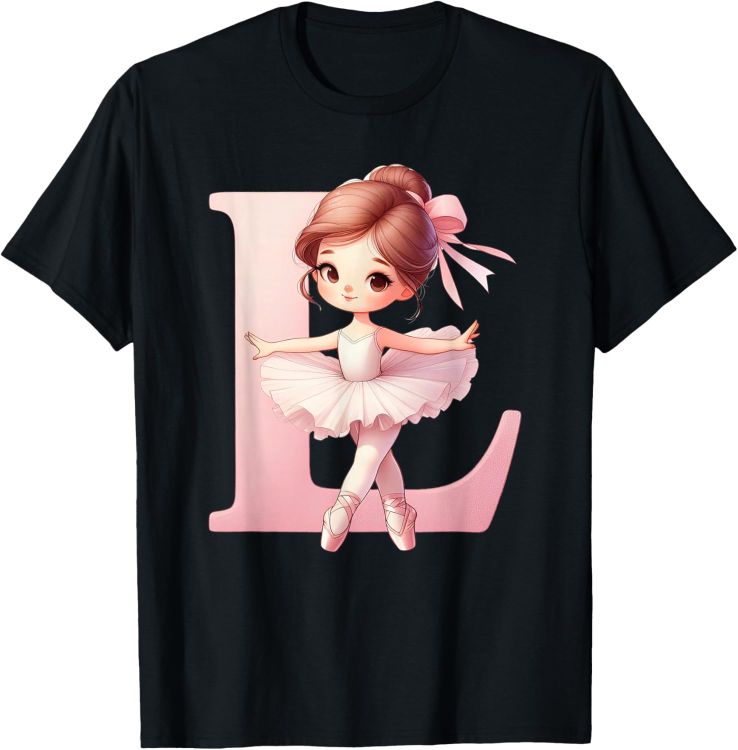 Ballerina Girl Dancing Name First Letter L Girly Tutu Ballet T-Shirt - T-Shirt | Black