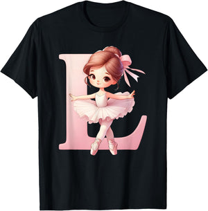 Ballerina Girl Dancing Name First Letter L Girly Tutu Ballet T-Shirt - T-Shirt | Black