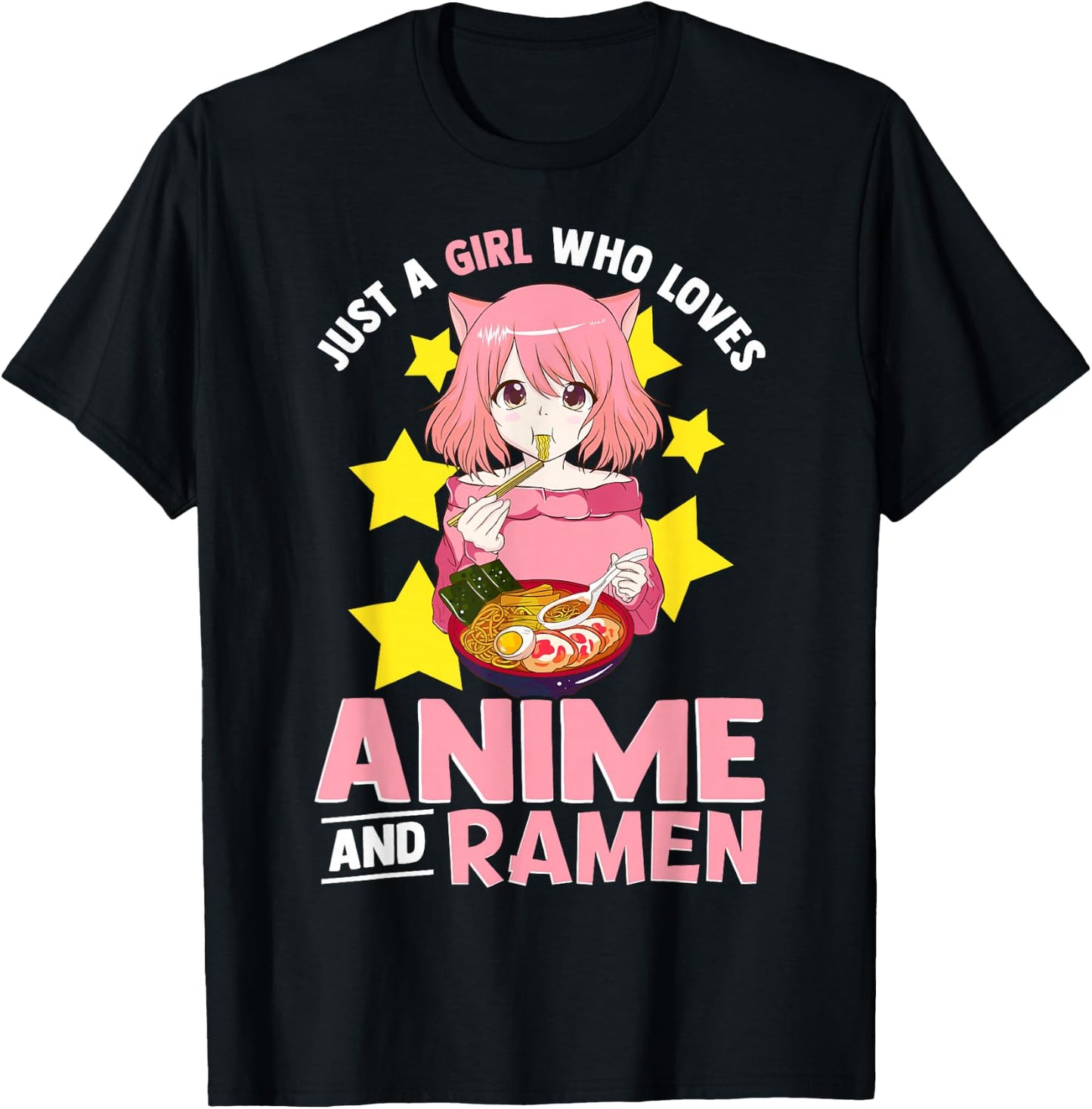 Just A Girl Who Loves Anime and Ramen Bowl Japanese Noodles,Short Sleeve T-Shirt - T-Shirt | Black