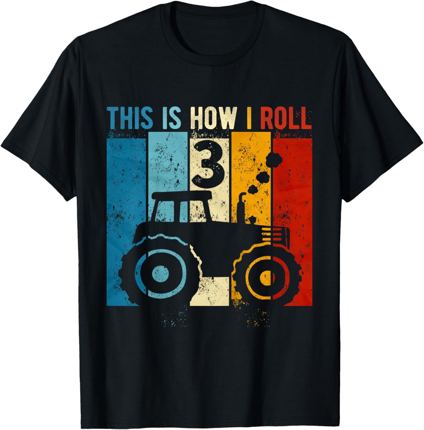 Kids 3 Year Old Birthday Boy Tractor Farm 3rd Birthday T-Shirt - T-Shirt | Black