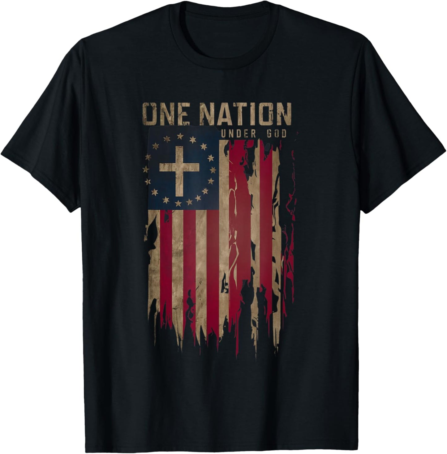 One Nation Under God Patriotic American Flag T-Shirt - T-Shirt | Black