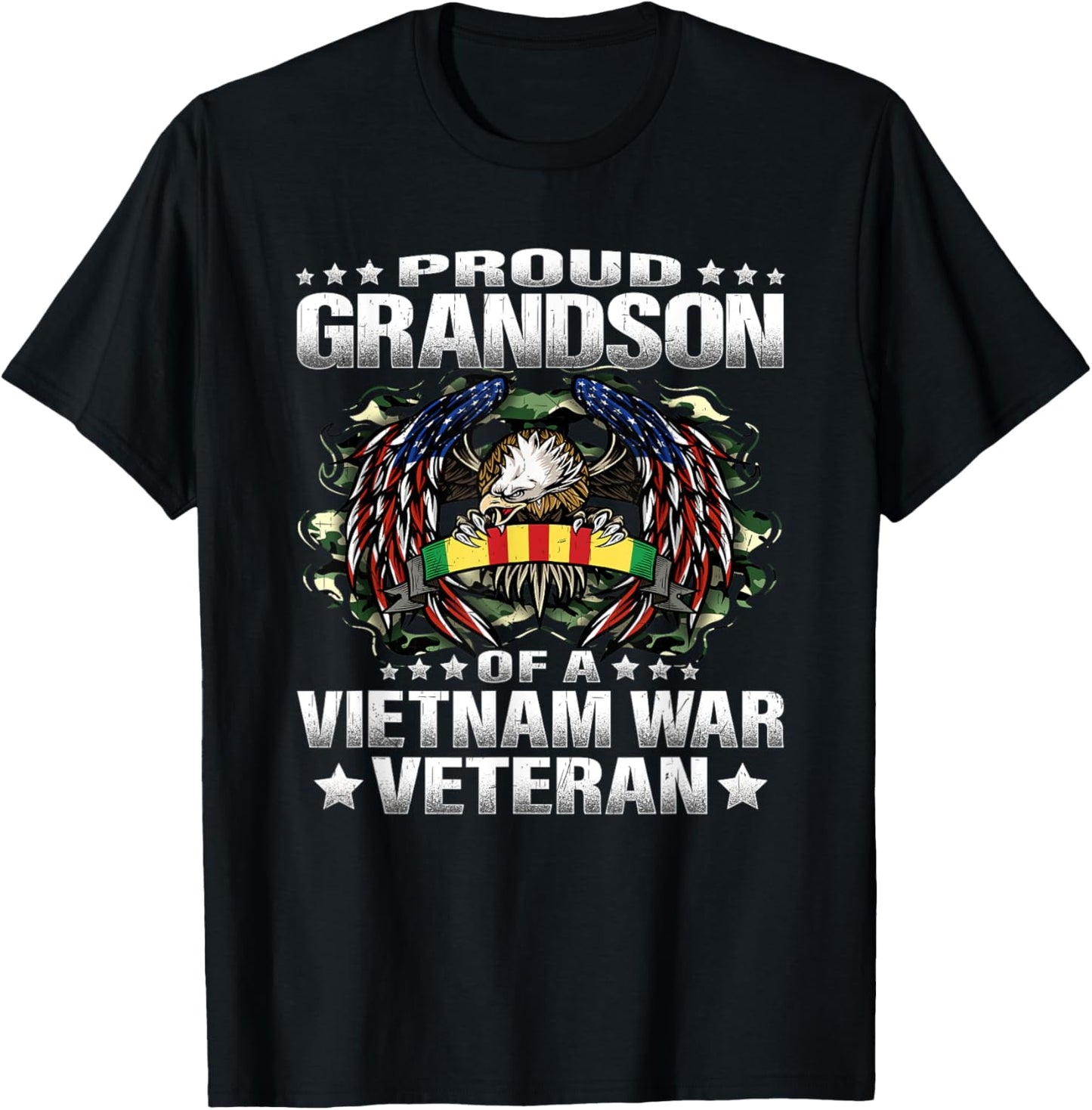 Proud Grandson Of A Vietnam Veteran Military Vets Family T-Shirt - T-Shirt | Black