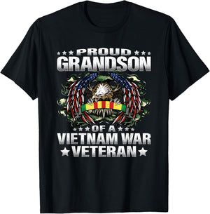Proud Grandson Of A Vietnam Veteran Military Vets Family T-Shirt - T-Shirt | Black