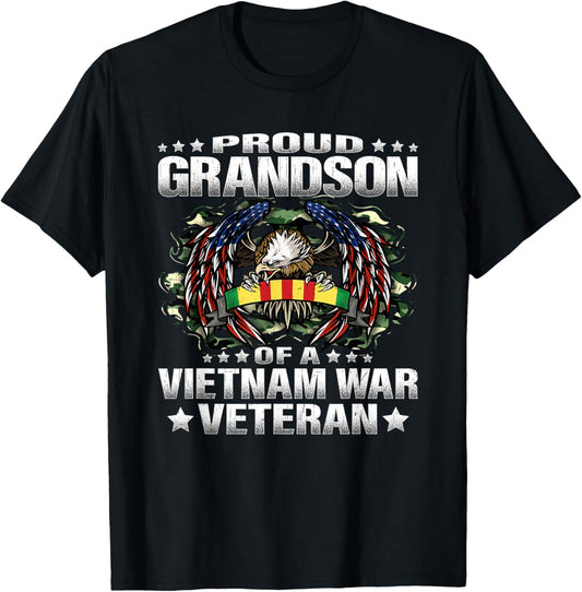 Proud Grandson Of A Vietnam Veteran Military Vets Family T-Shirt - T-Shirt | Black