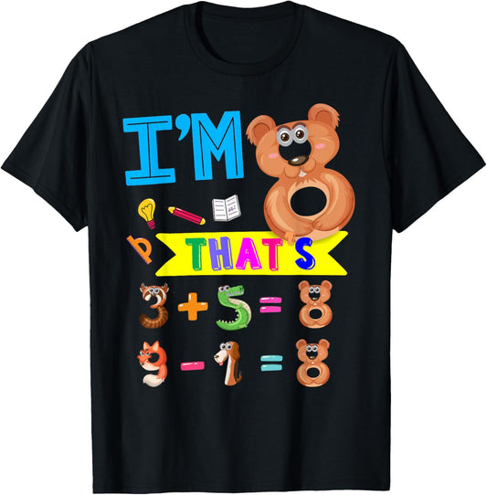 Maths 8th Birthday Outfit Idea For Kids & 8 Year Old Number T-Shirt - T-Shirt | Black