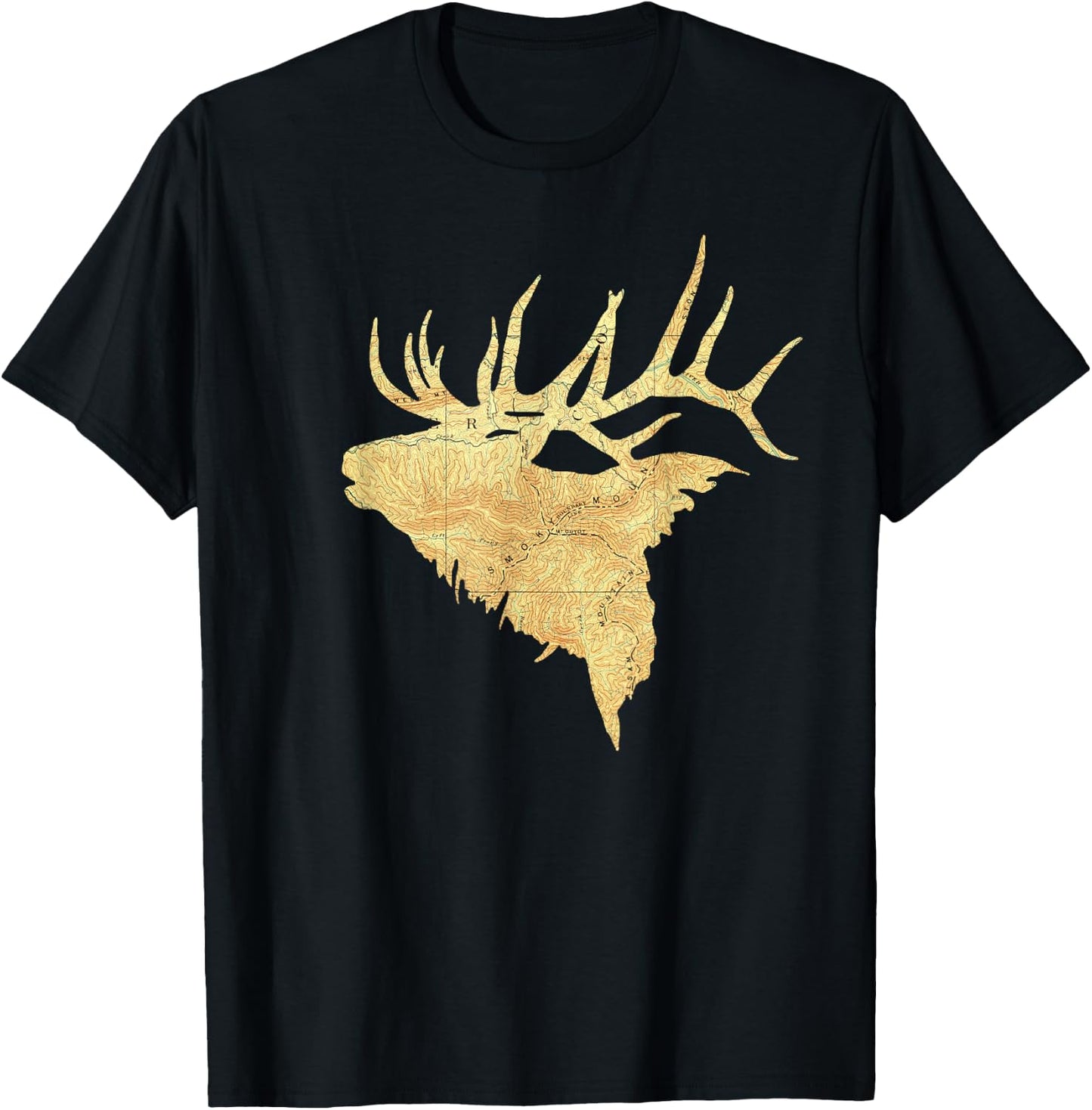 Topographical Bull Elk Topo Map Vintage T-Shirt - T-Shirt | Black
