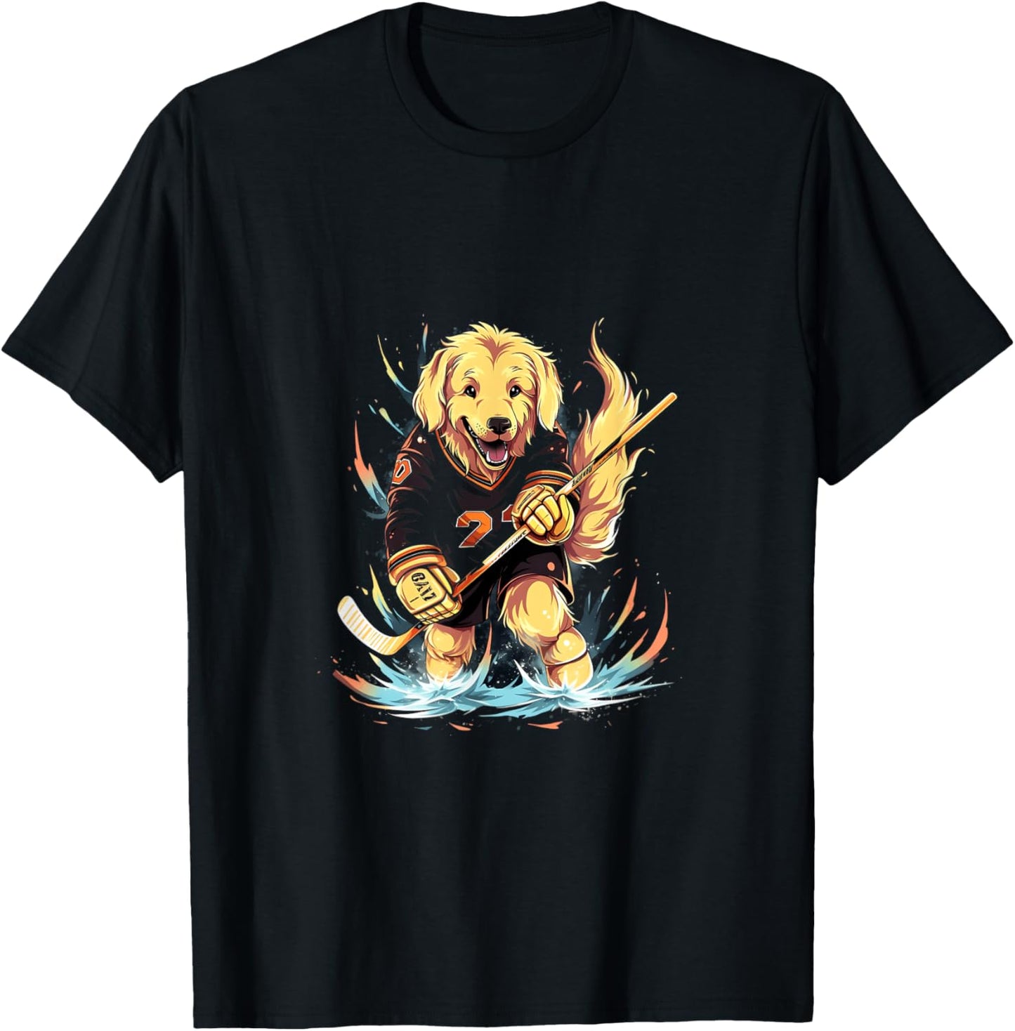 Hockey Golden Retriever ice hockey player Hockey stick T-Shirt - T-Shirt | Black