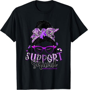 Leopard Messy Bun Support Squad Pancreatic Cancer T-Shirt - T-Shirt | Black