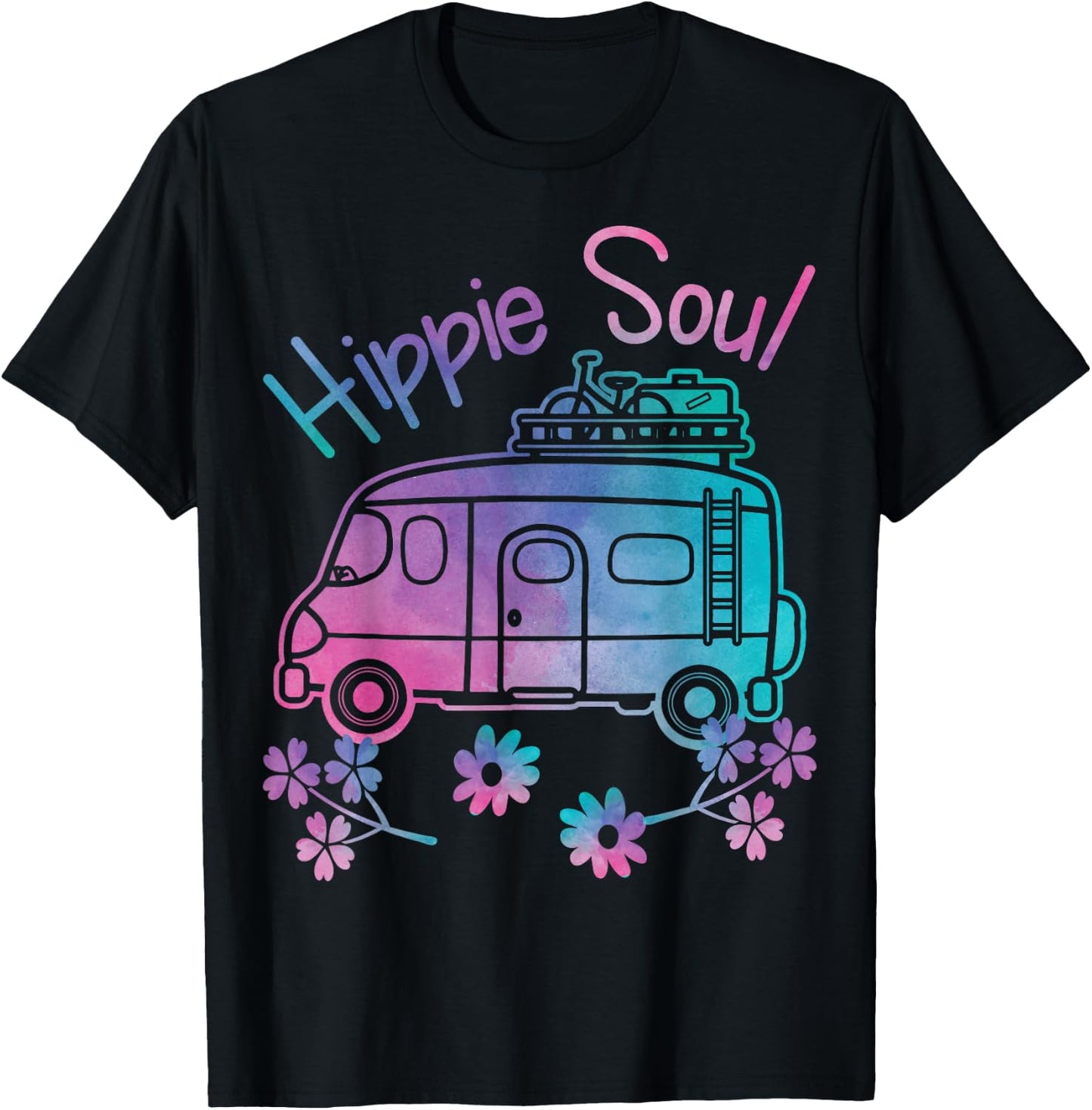 Hippie Soul Funny Camping Tie Dye Traveler Retro Van Gift T-Shirt - T-Shirt | Black