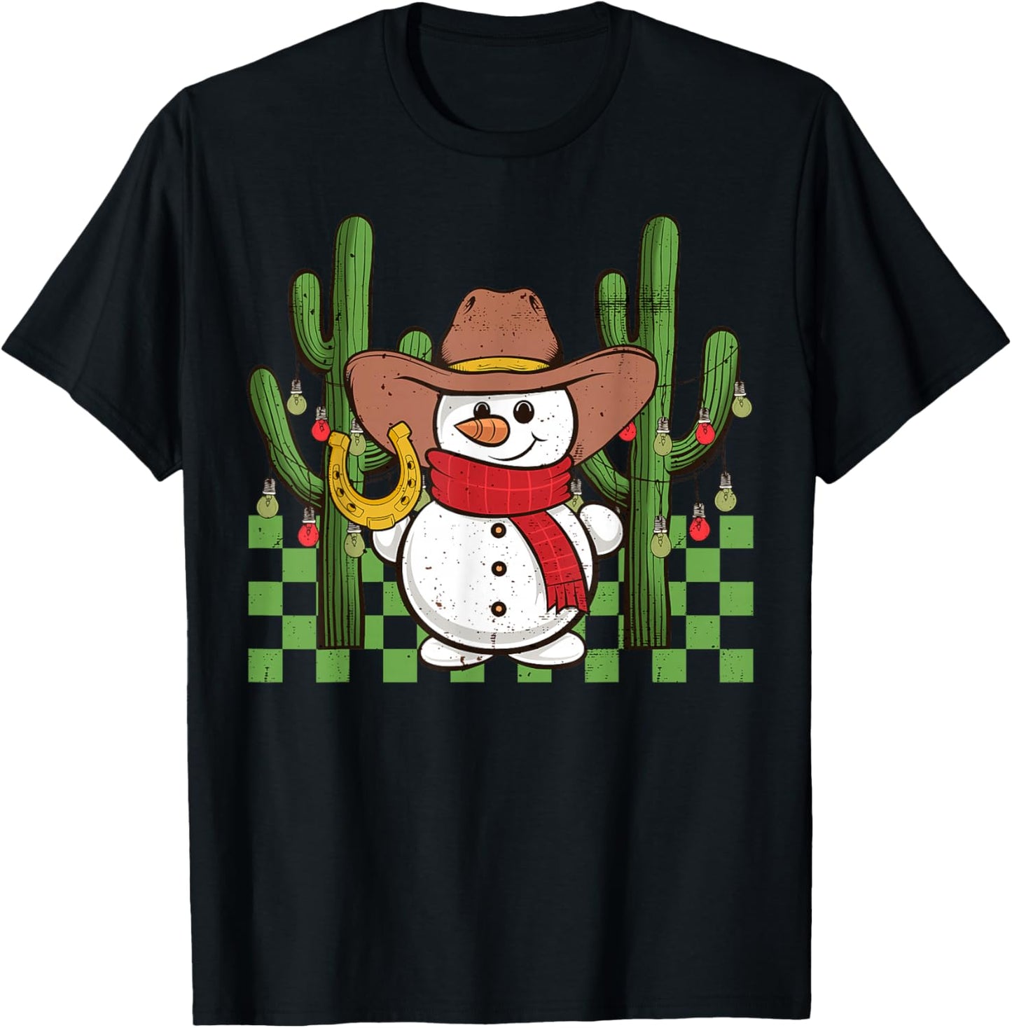 Groovy Cowboy Snowman Western Christmas Cactus Apparel T-Shirt - T-Shirt | Black