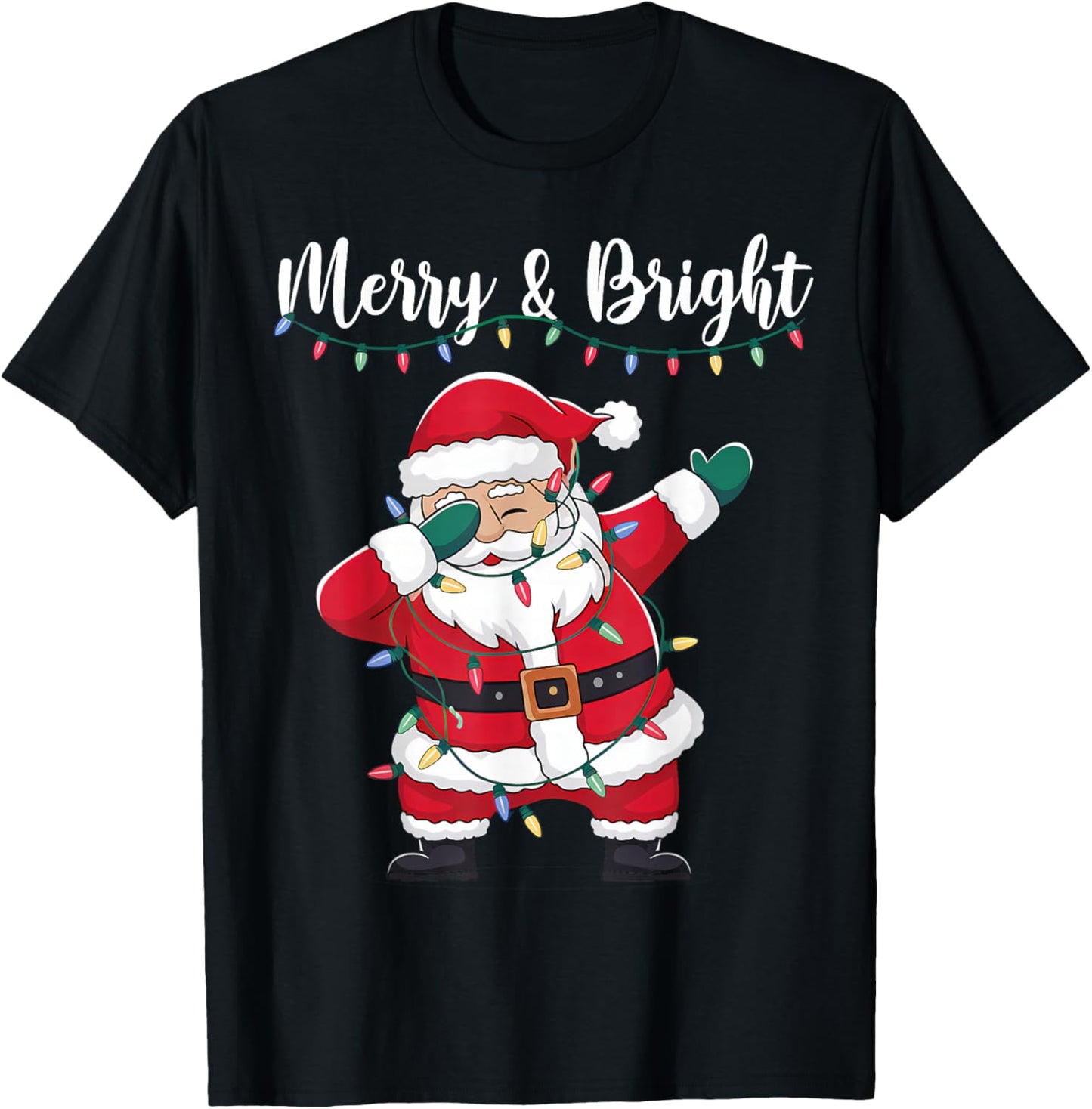 Merry & Bright Funny Dabbing Santa Christmas Men Women Kids T-Shirt - T-Shirt | Black