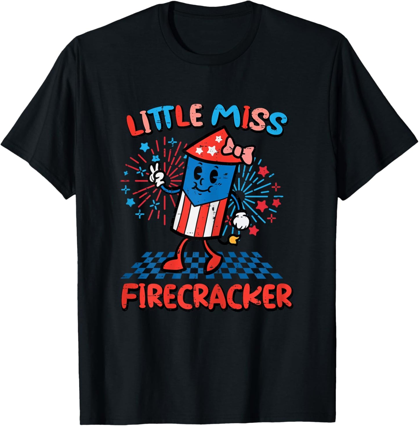 4th July Little Miss Firecracker Patriot Toddler Girls Kids T-Shirt - T-Shirt | Black