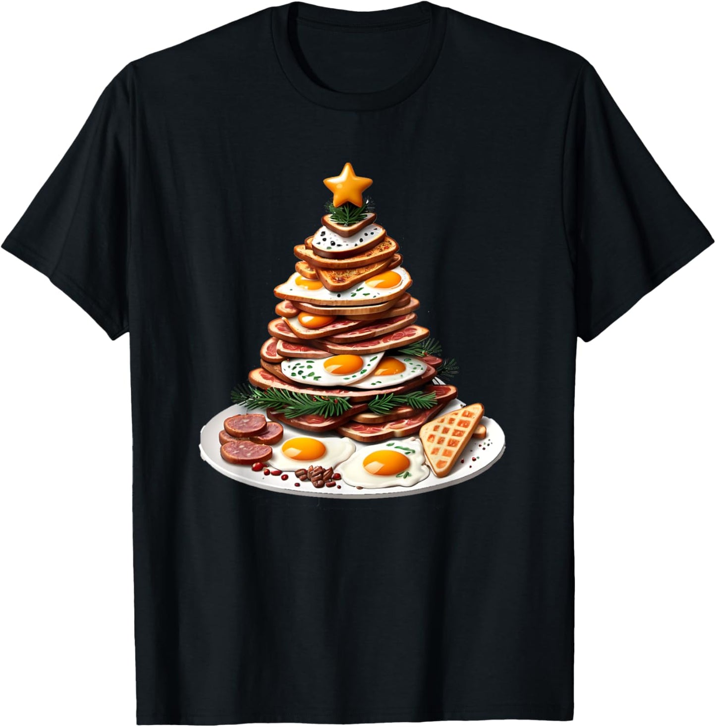 Traditional English Breakfast Christmas Tree T-Shirt - T-Shirt | Black