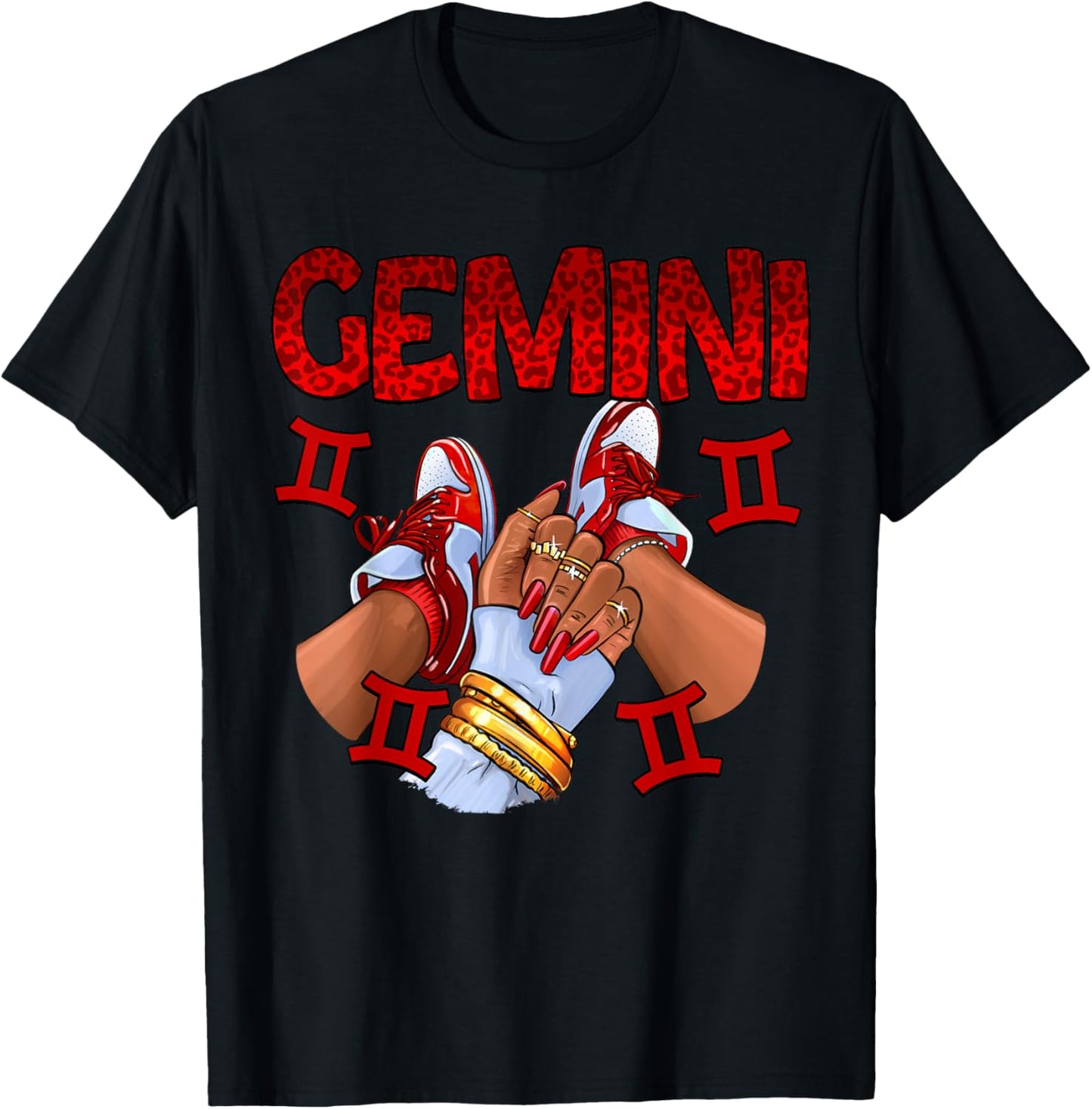 Gemini Queen Birthday Women Sneakers Zodiac Sign Bday T-Shirt - T-Shirt | Black