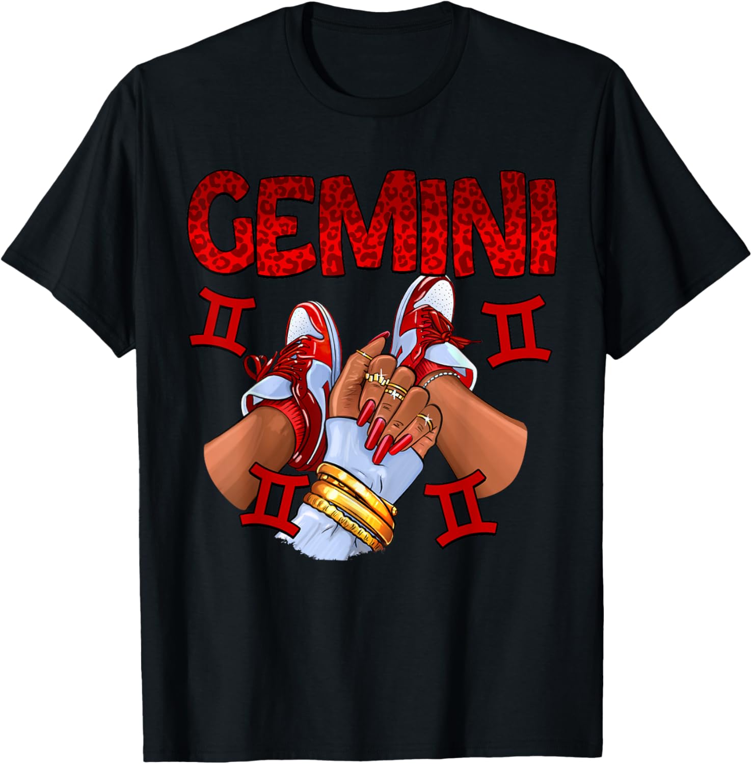 Gemini Queen Birthday Women Sneakers Zodiac Sign Bday T-Shirt - T-Shirt | Black