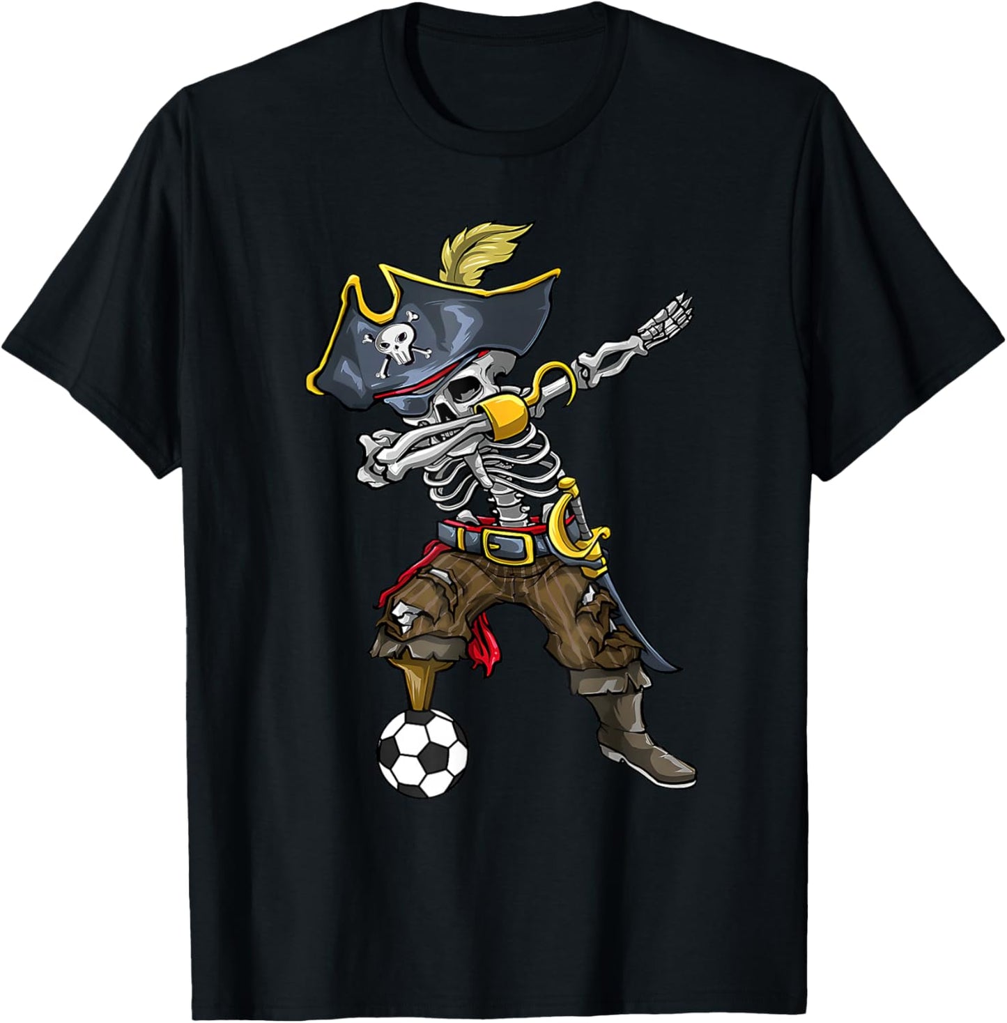 Dabbing Skeleton Pirate Soccer Lover Halloween Costume T-Shirt - T-Shirt | Black