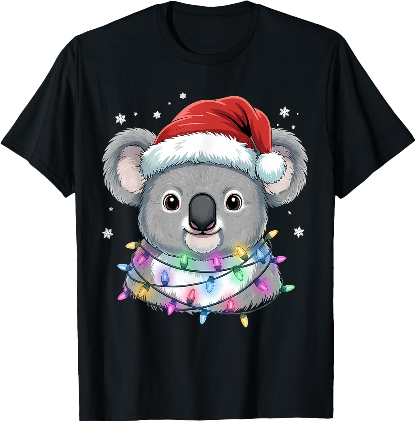 Christmas Lights Koala Santa Hat Cute Xmas Pajamas T-Shirt - T-Shirt | Black