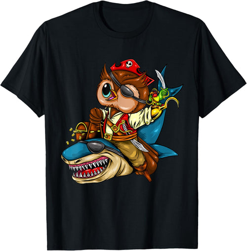 Pirate Owl Riding Shark Halloween