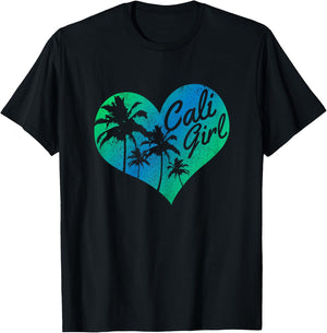 Cali Girl - Vintage California Heart Palm Trees Summer Gift T-Shirt - T-Shirt | Black