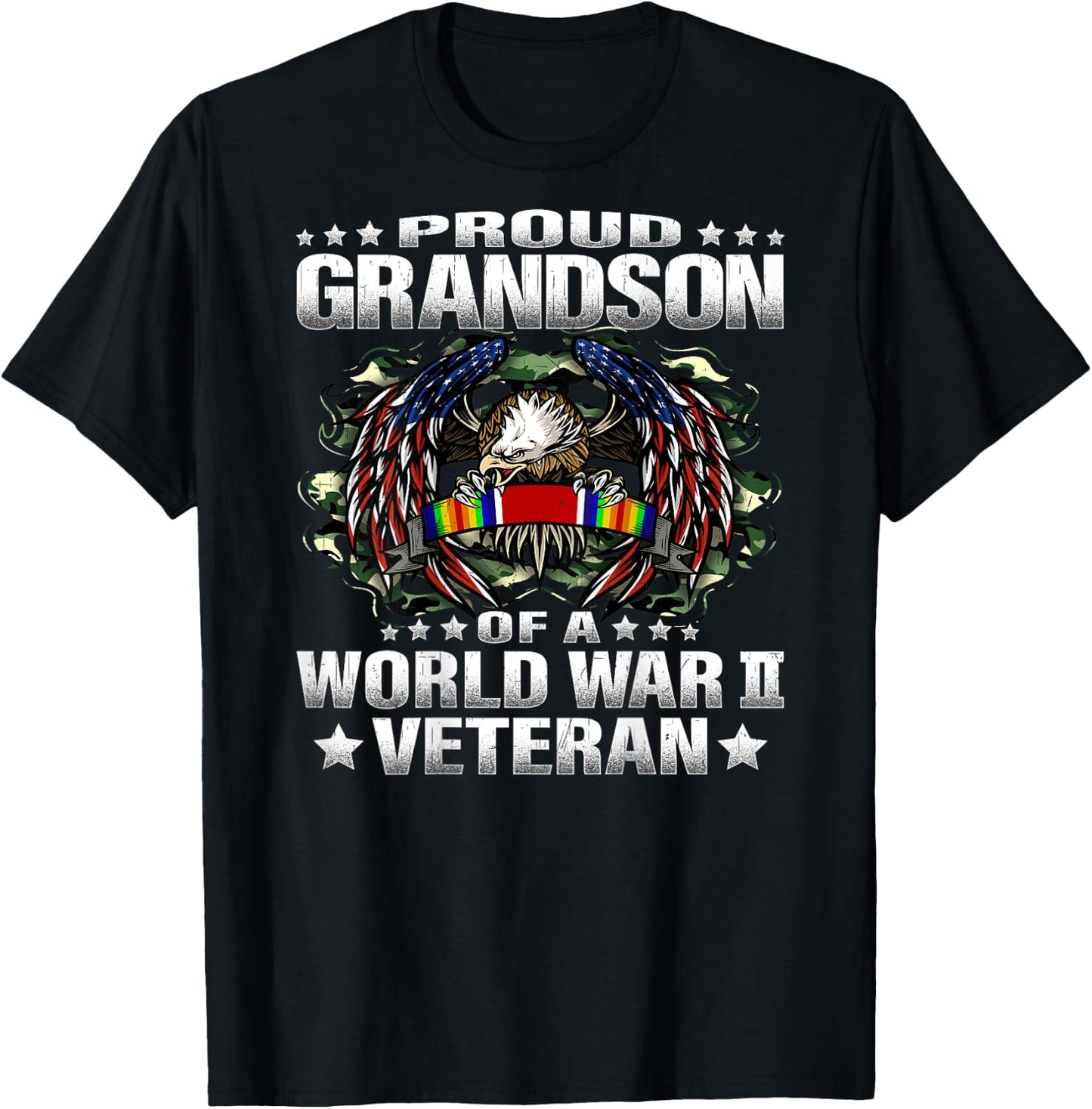 Proud Grandson Of A World War 2 Veteran Military Vets Family T-Shirt - T-Shirt | Black