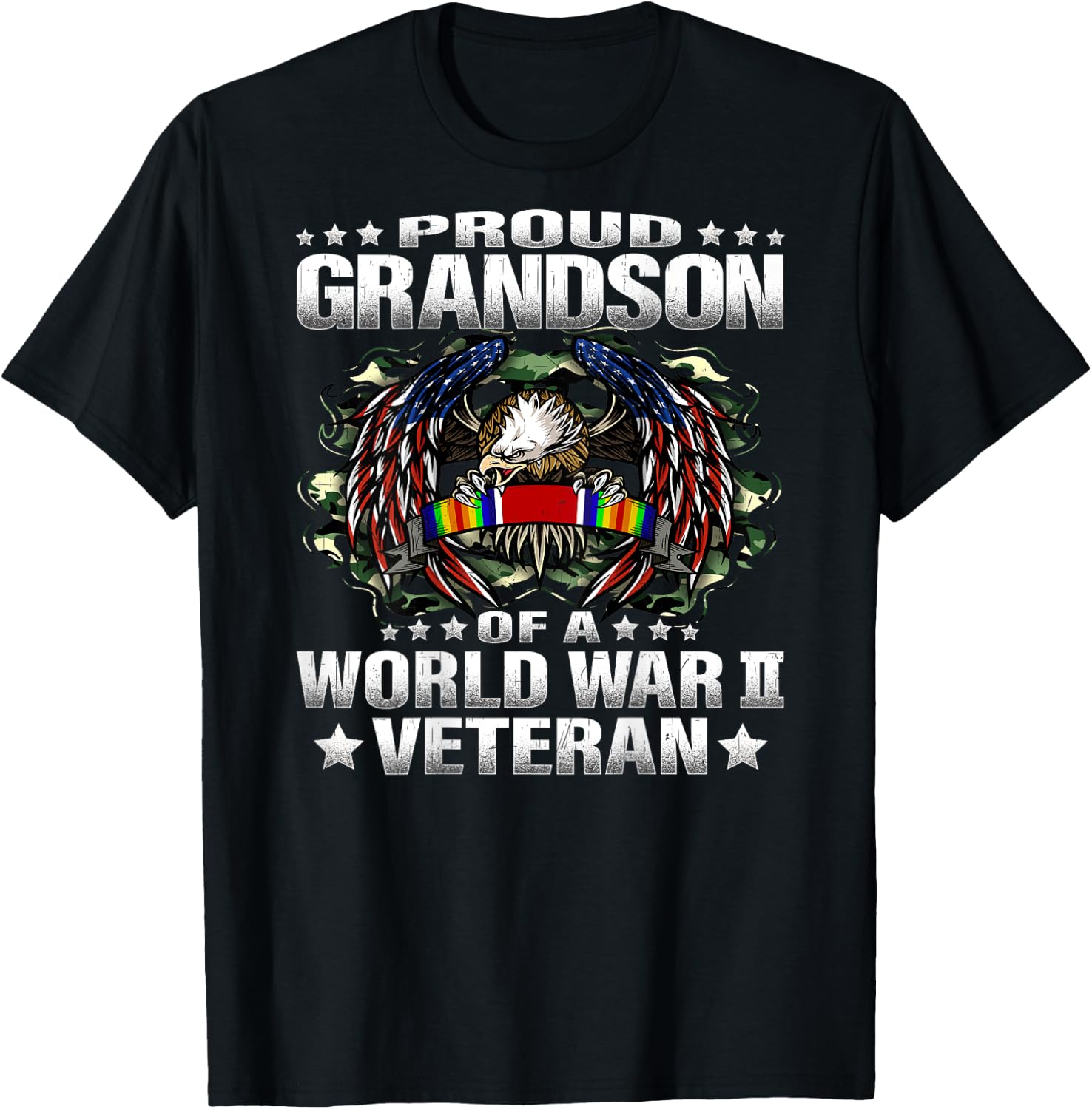 Proud Grandson Of A World War 2 Veteran Military Vets Family T-Shirt - T-Shirt | Black