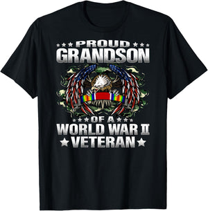 Proud Grandson Of A World War 2 Veteran Military Vets Family T-Shirt - T-Shirt | Black