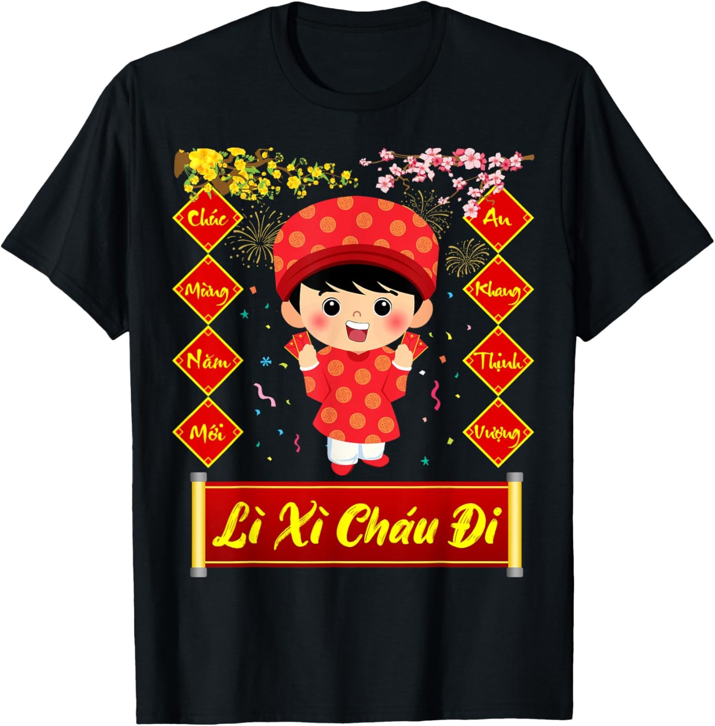 Li Xi Chau Di Happy Lunar New Year 2025 Vietnamese Boy T-Shirt - T-Shirt | Black