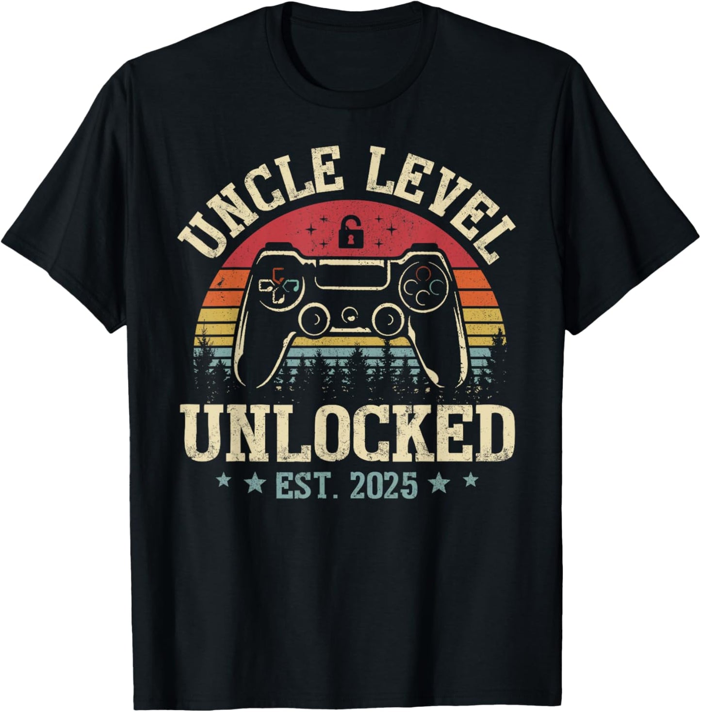 Vintage Uncle Level Unlocked Leveling Up To Uncle Est. 2025 T-Shirt - T-Shirt | Black