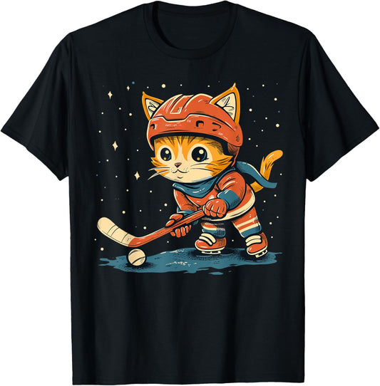 Ice Hockey player Cat on Ice Hockey Women Kids T-Shirt - T-Shirt | Black