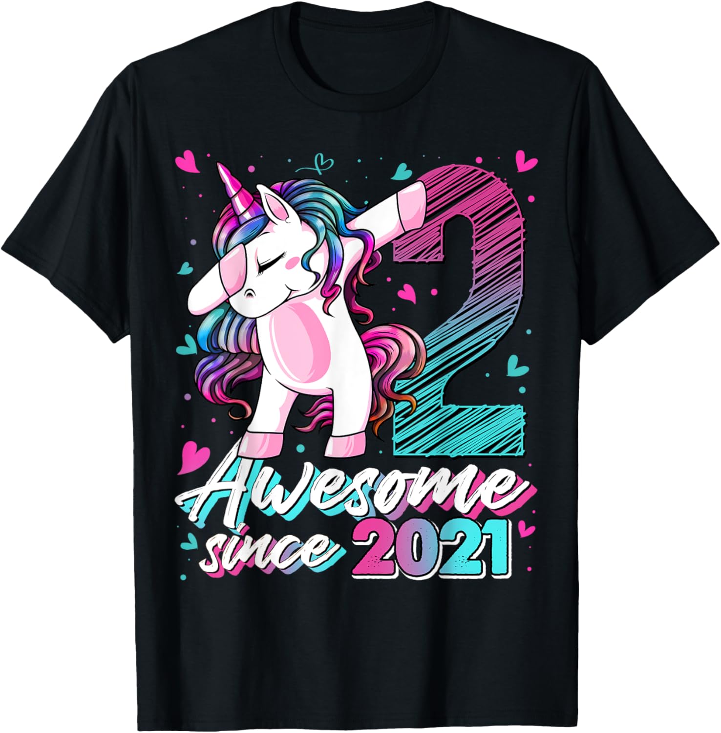 2 Years Old Dabbing Unicorn Gifts 2nd Birthday Girl Party T-Shirt - T-Shirt | Black
