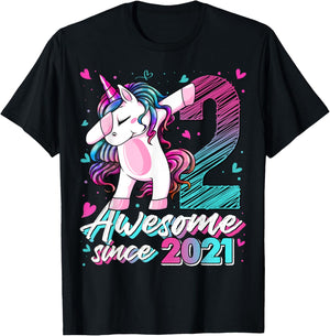 2 Years Old Dabbing Unicorn Gifts 2nd Birthday Girl Party T-Shirt - T-Shirt | Black