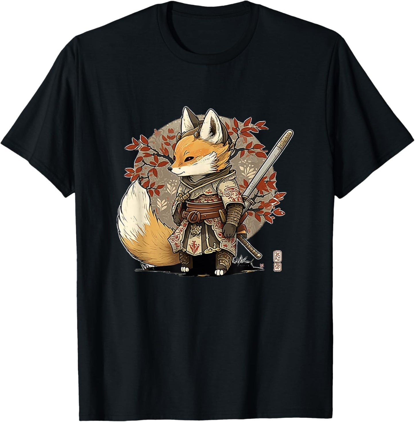 Kawaii Japanese Style Samurai Fox Anime T-Shirt - T-Shirt | Black