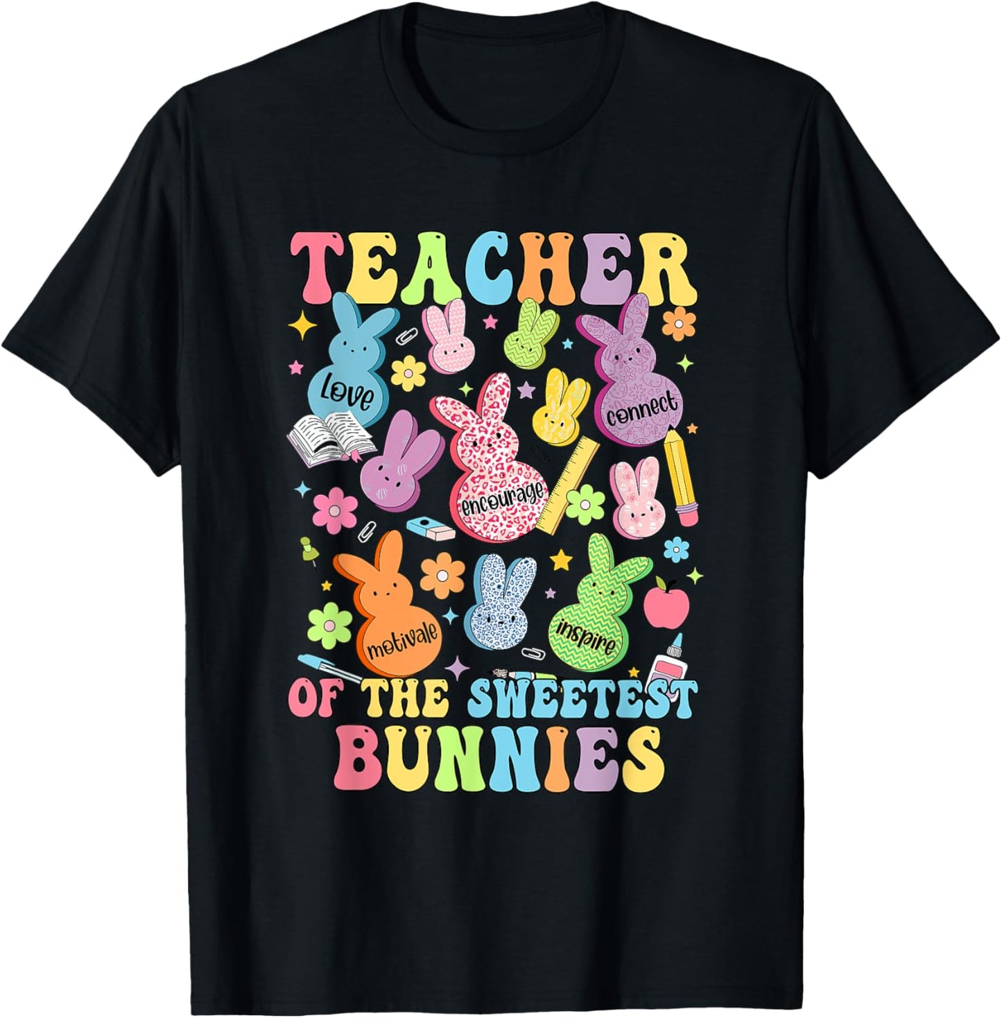 Teacher Of The Sweetest Bunnies Teacher Happy Easter Day T-Shirt - T-Shirt | Black