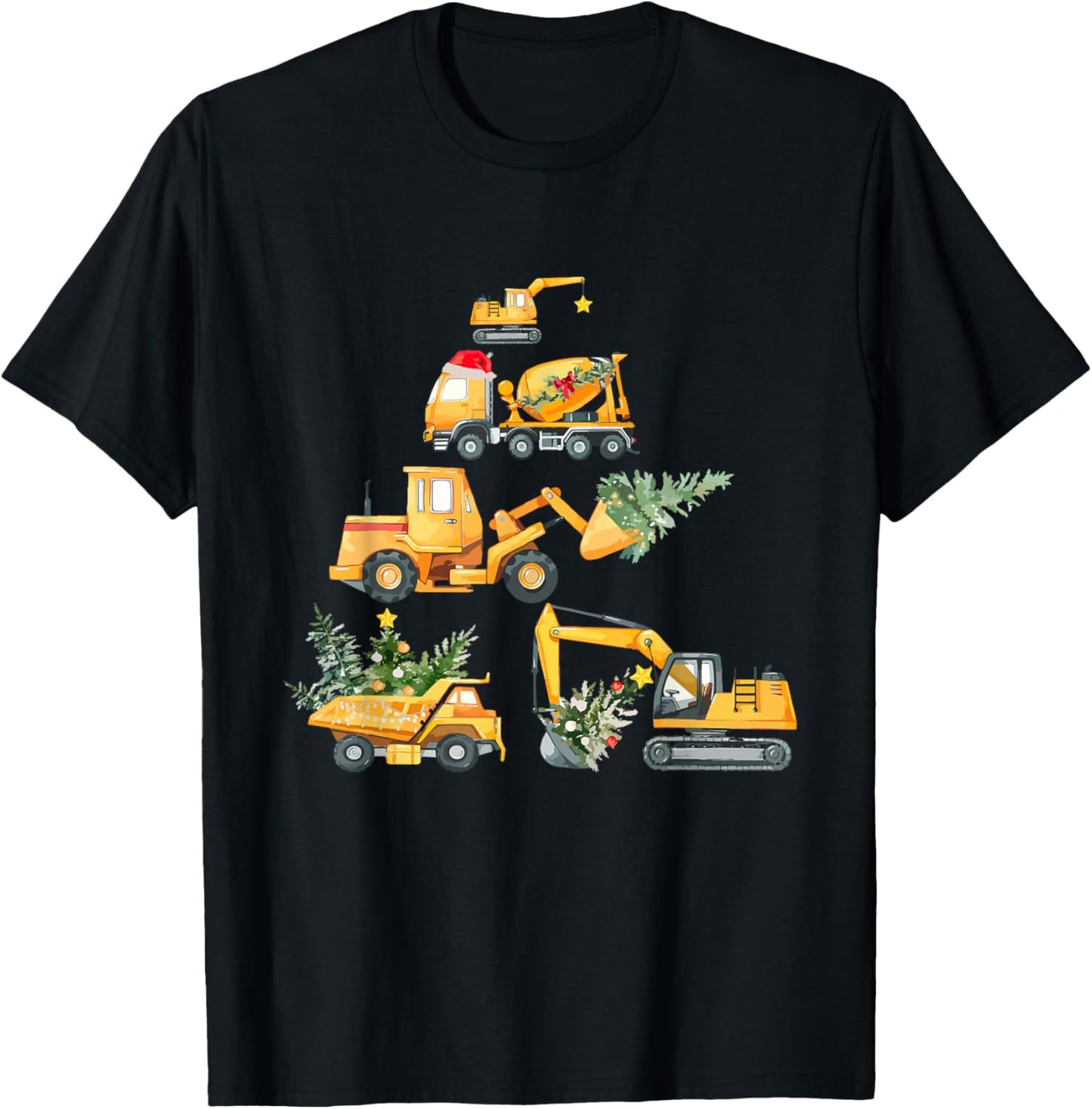 Christmas Excavator Construction Truck Xmas Tree Boys Kids T-Shirt - T-Shirt | Black